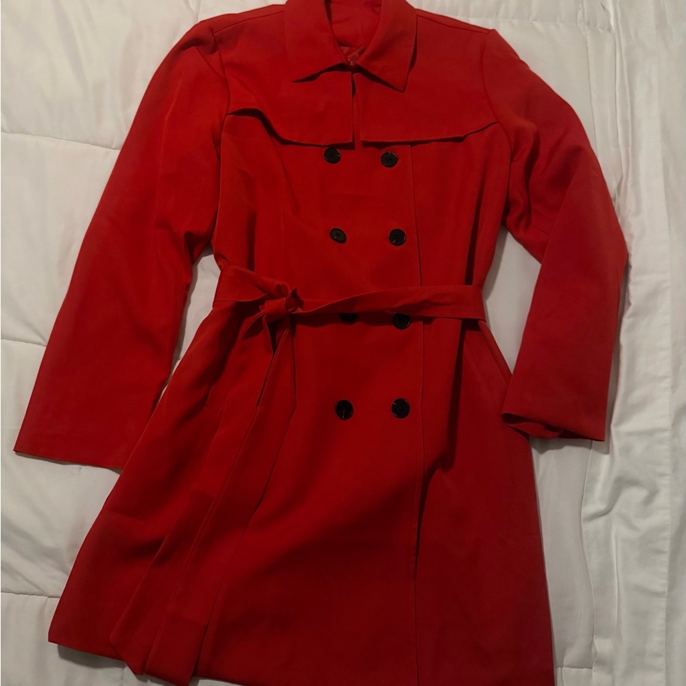 Red Double-Breasted Trench Coat
